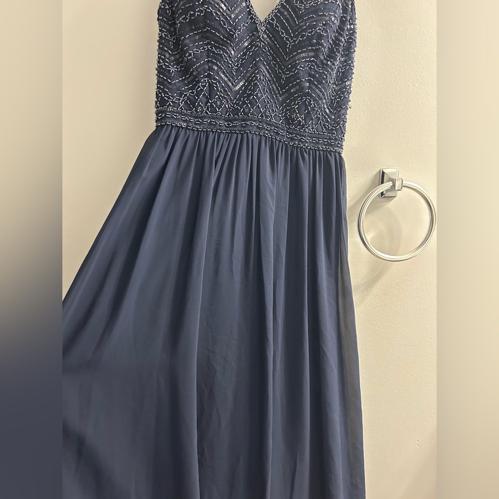 NWT ADRIANNA PAPELL PLATINUM navy event dress prom dress bridesmaid formal - Picture 10 of 17